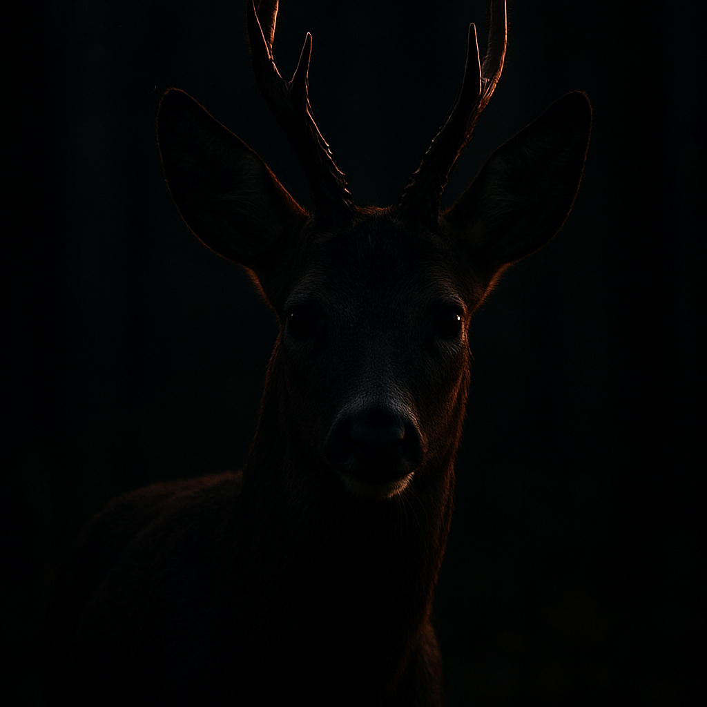 Roe deer stag in a dark forest — DGS deer management and stalking