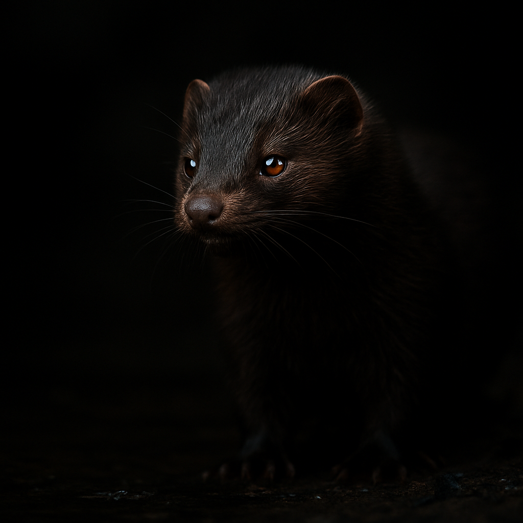 American mink on a dark riverbank — DGS mink trapping