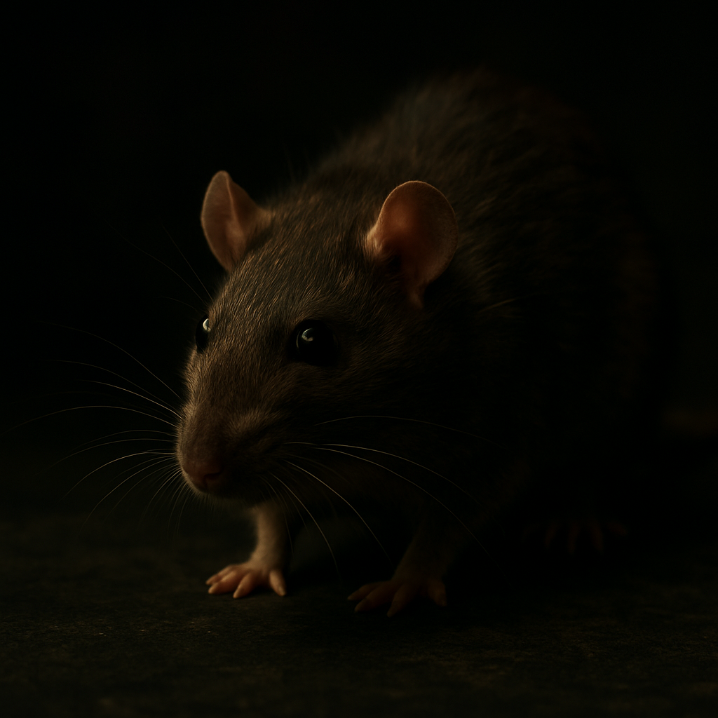 Close-up of a brown rat on dark stone — DGS rodent control